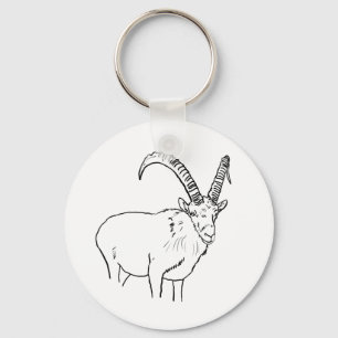 Funny Mountain Goat Line Drawing Quirky Animal Art Key Ring