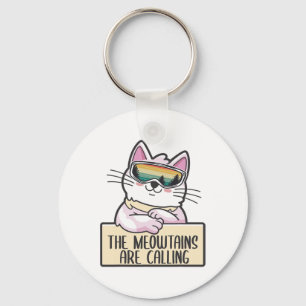 Funny Mountain Snowboarding Skiing Gift For Cat Lo Key Ring