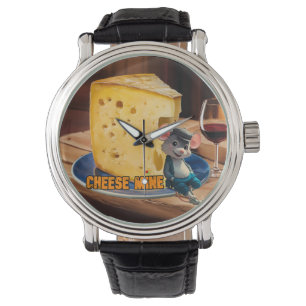 Funny Mouse in Love with a slice of Cheese on a Watch