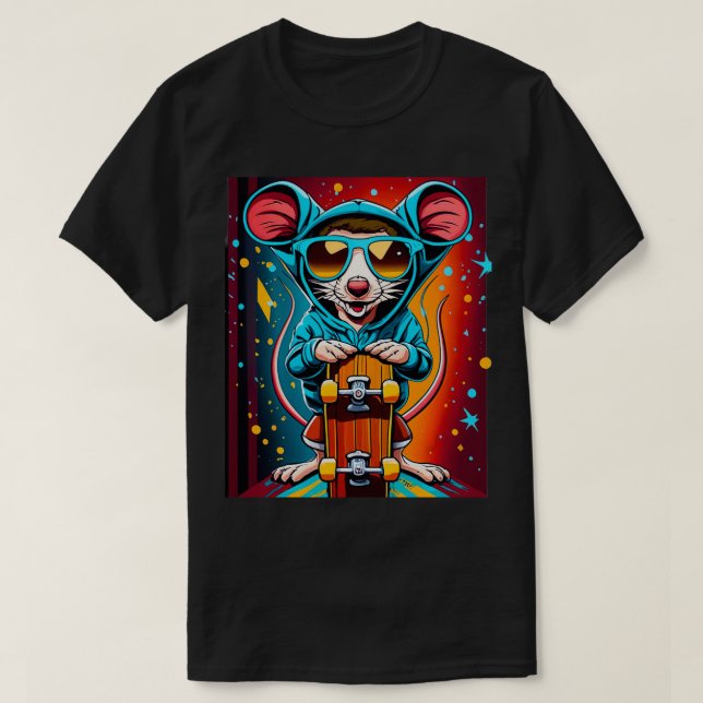 Funny Mouse Skateboard Lover Design Gift  T-Shirt (Design Front)