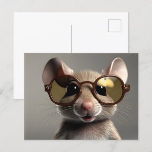 Funny mouse with glasses postcard