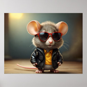 Funny mouse with glasses poster