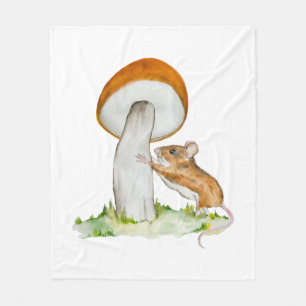 Funny mouse with wild mushroom fleece blanket