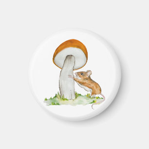 Funny mouse with wild mushroom magnet