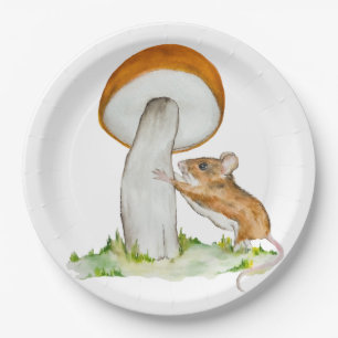 Funny mouse with wild mushroom paper plate
