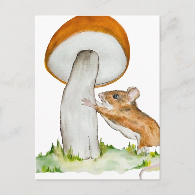 Funny mouse with wild mushroom postcard (Front)