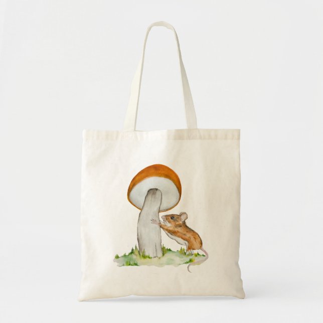 Funny mouse with wild mushroom tote bag (Front)