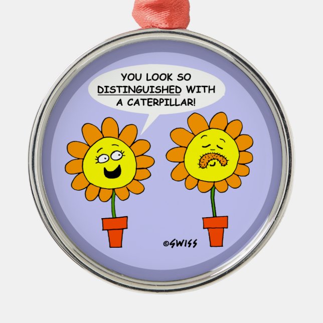 Funny Moustache Caterpillar and Flowers Cartoon Metal Tree Decoration (Front)