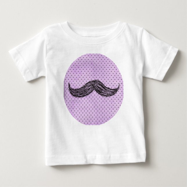 Funny   Moustache Drawing With Purple Polka Dots Baby T-Shirt (Front)