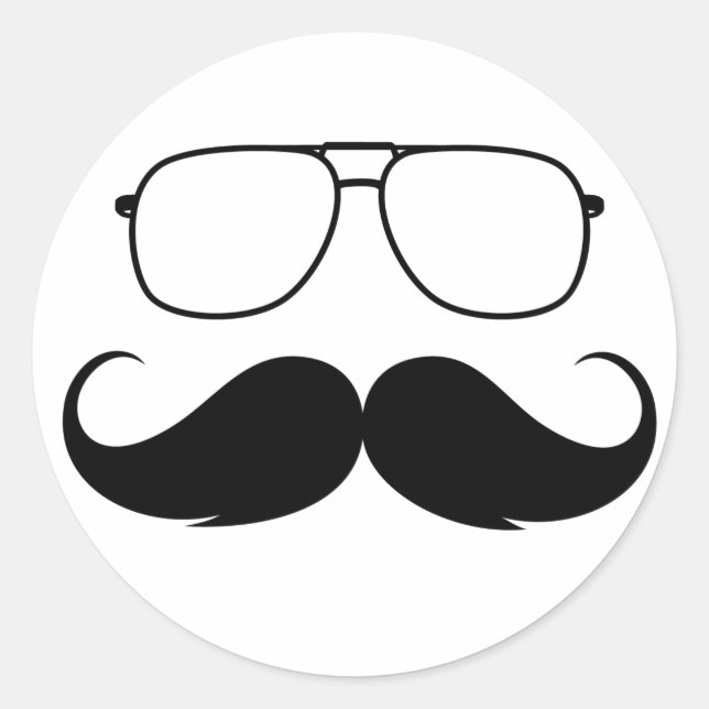 funny moustache glasses in black classic round sticker (Front)