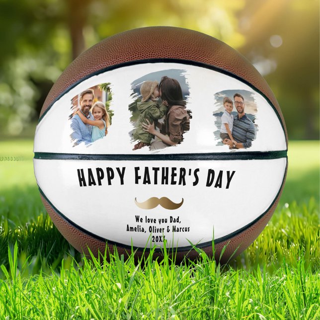 Funny Moustache Happy Father's Day 3 Photo Basketball (Creator Uploaded)
