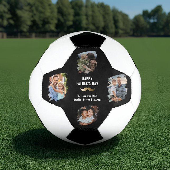 Funny Moustache Happy Father's Day 4 Photo Soccer Ball (Creator Uploaded)