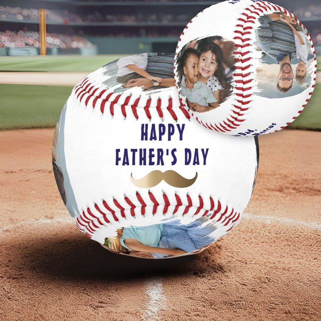 Funny Moustache Happy Father's Day 4 Photo Softball (Creator Uploaded)