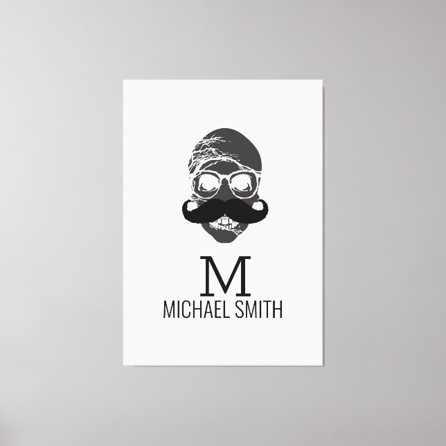 Funny Moustache Monogram #2 Canvas Print (Front)