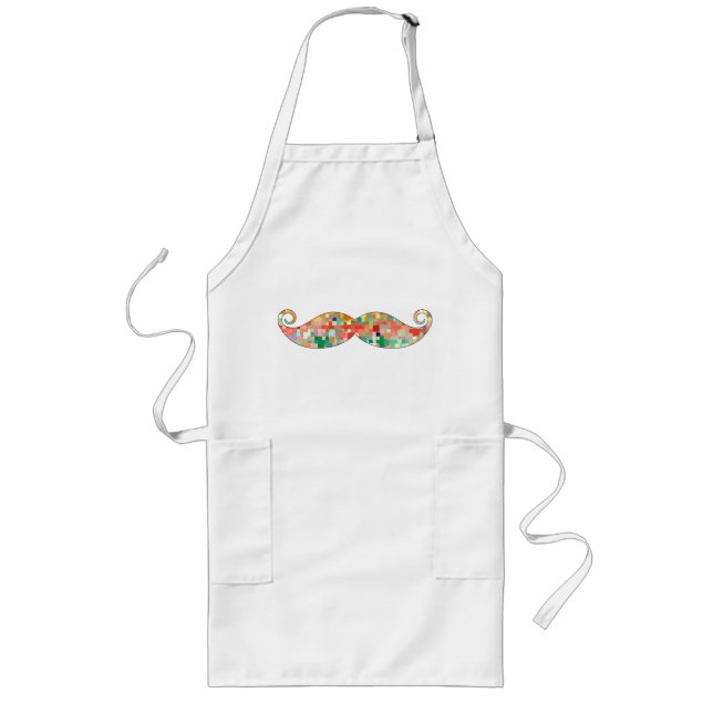 Funny Moustache Mosaic Pattern #3 Long Apron (Front)