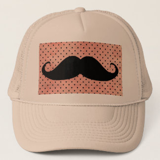 Funny Moustache On Cute Pink Polka Dot Background Trucker Hat
