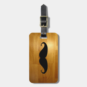 Funny Moustache on Shiny Wood Texture Background Luggage Tag