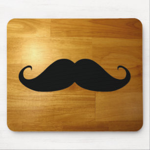 Funny Moustache on Shiny Wood Texture Background Mouse Pad