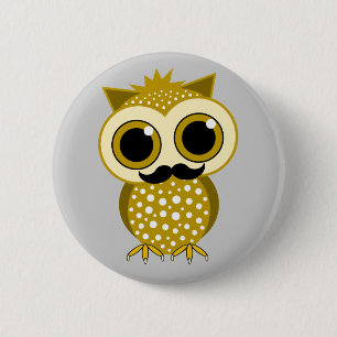 funny moustache owl 6 cm round badge