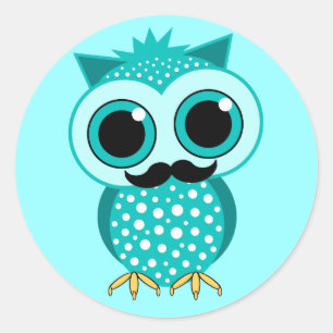 funny moustache owl classic round sticker
