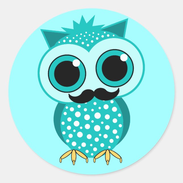 funny moustache owl classic round sticker (Front)