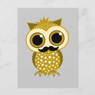 funny moustache owl postcard