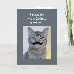 Funny  Moustache Question Birthday Cat Card
