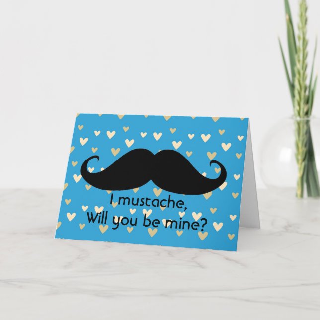 Funny moustache Valentine's Day hipster hearts Holiday Card (Front)