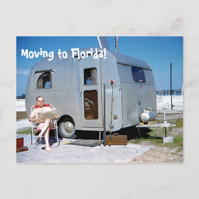 Funny Moving to Florida trailer change of address Announcement Postcard (Front)