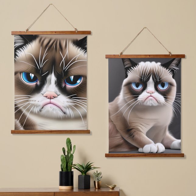Funny Mr and Mrs Angry Cats Hanging Tapestry (Asymmetrical)