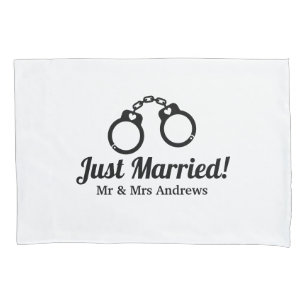 Funny Mr and Mrs handcuffs pillow case for couple