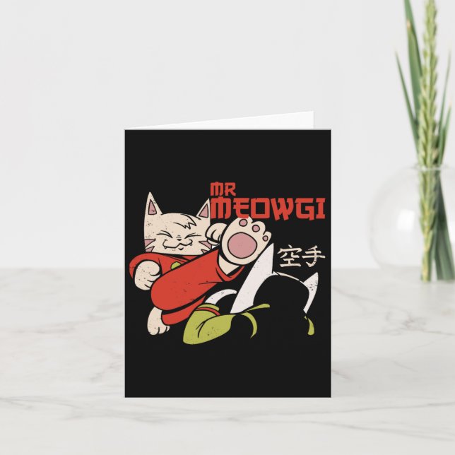 Funny Mr Meowgi Karate Cat Meow Design Men Women  Card (Front)