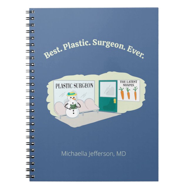 Funny Ms Frosty at plastic surgeon cartoon Notebook (Front)