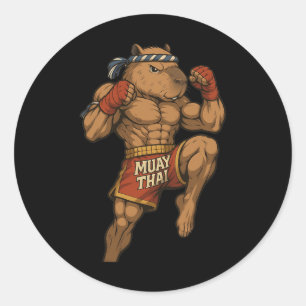 Funny Muay Thai Capybara Thai Boxing Martial Arts  Classic Round Sticker