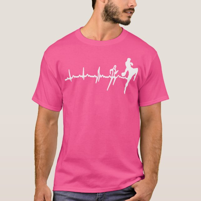 Funny Muay Thai Heartbeat Heart Kickboxing Love T-Shirt (Front)