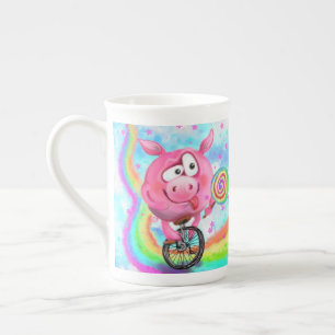 Funny Mug Circus Acrobat Pig Cyclist with Lollipop