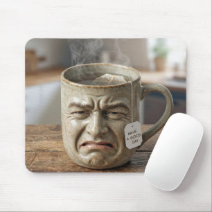 Funny Mug Face with Tea Bag and Text Mouse Pad