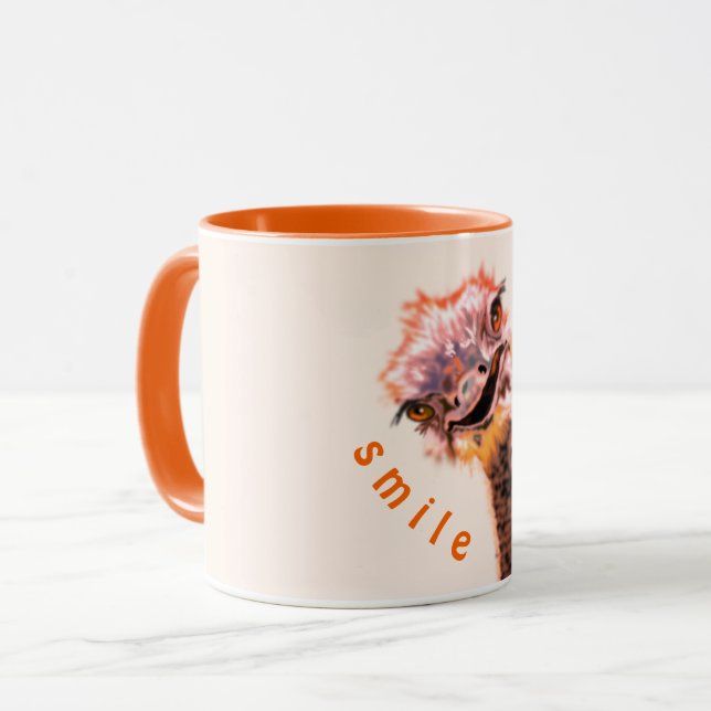 Funny Mug Gift Happy Playful Ostrich - Smile (Front Left)