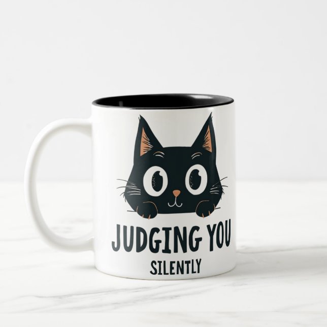 Funny mug Judging Cat Judgmental Cut Cat Cups gift (Left)