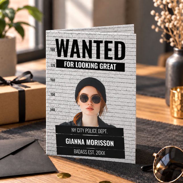 Funny Mugshot Wanted Poster Custom Name & Text  Card (Creator Uploaded)