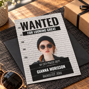 Funny Mugshot Wanted Poster Custom Name & Text Holiday Card