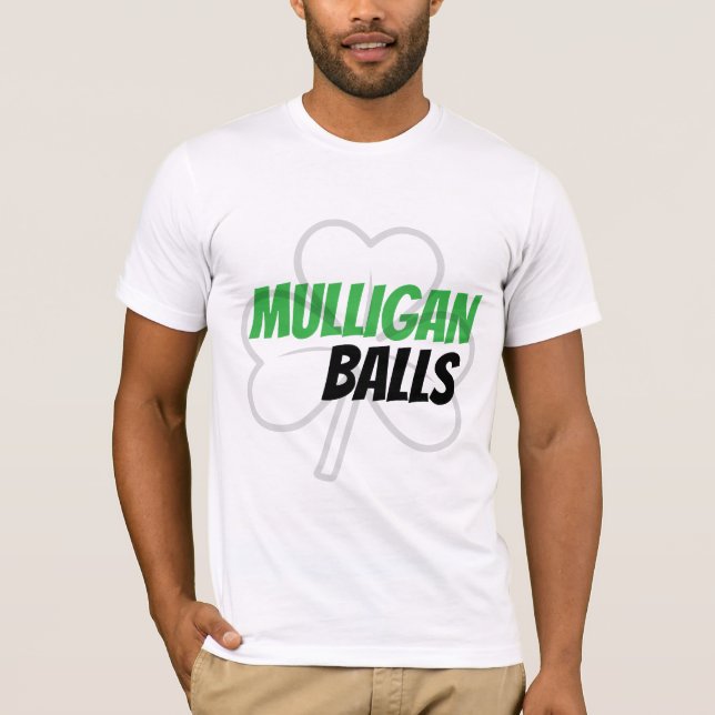 Funny Mulligan Balls Green Irish Clover Golf T-Shirt (Front)