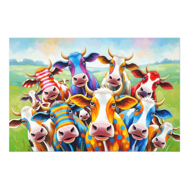 Funny multicolored cow painting photo print (Front)