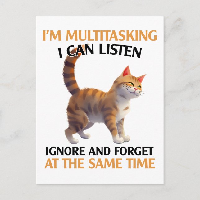 Funny Multitasking Cat Postcard (Front)
