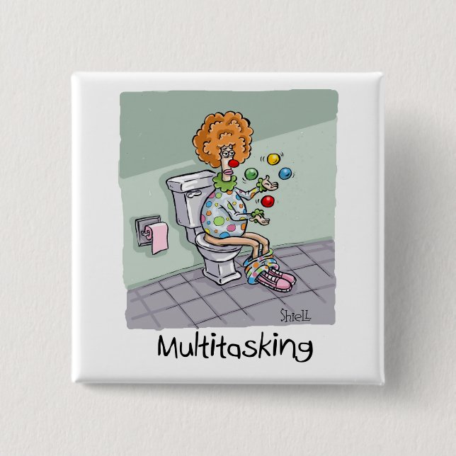 Funny Multitasking Juggling Clown Cards and Gifts 15 Cm Square Badge (Front)