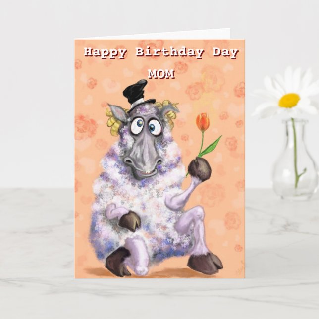 Funny Mum Birthday Card Ram with Flower (Small Plant)