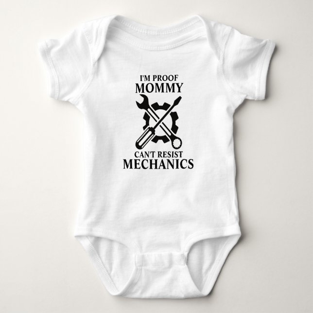 Funny Mum Can't Resist Mechanics  Baby Bodysuit (Front)
