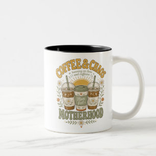 Funny Mum Coffee Floral Illustration Two-Tone Coffee Mug