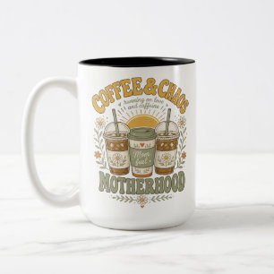 Funny Mum Coffee Floral Illustration Two-Tone Coffee Mug