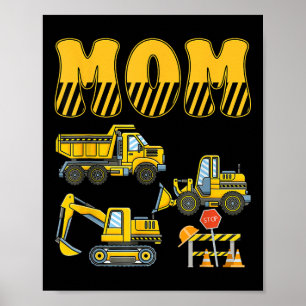 Funny Mum Dad Construction Excavator Kids Boy Fami Poster
